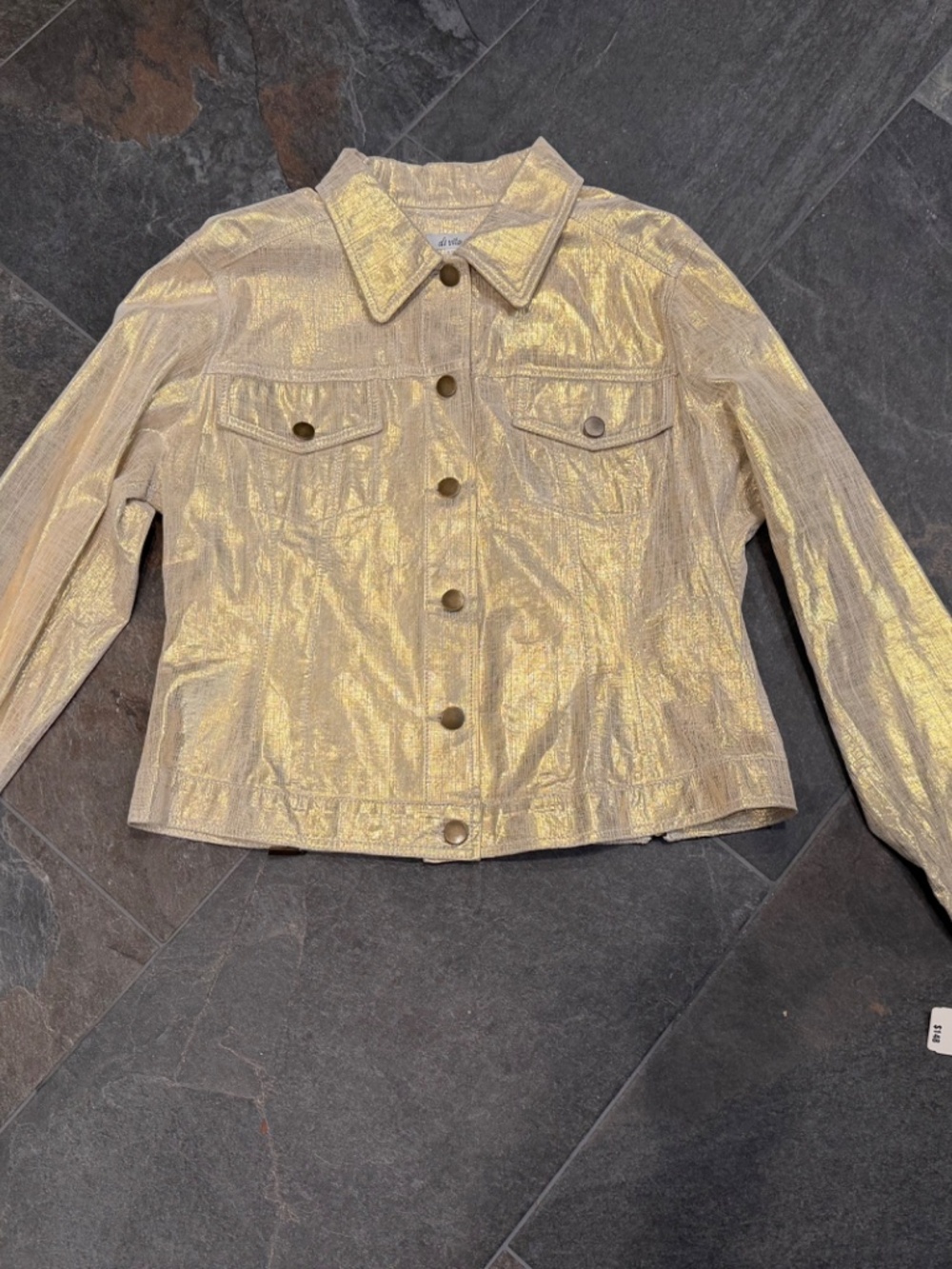 NWT - POLISHED AND PRINTED GOLD ON WHITE SUEDE JEAN JACKET